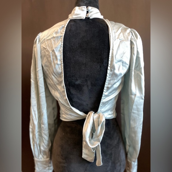 Satin High Neck Backless Blouse - Picture 7 of 13